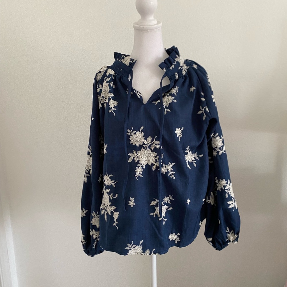 Navy Blue Floral FATE Embroidered Top